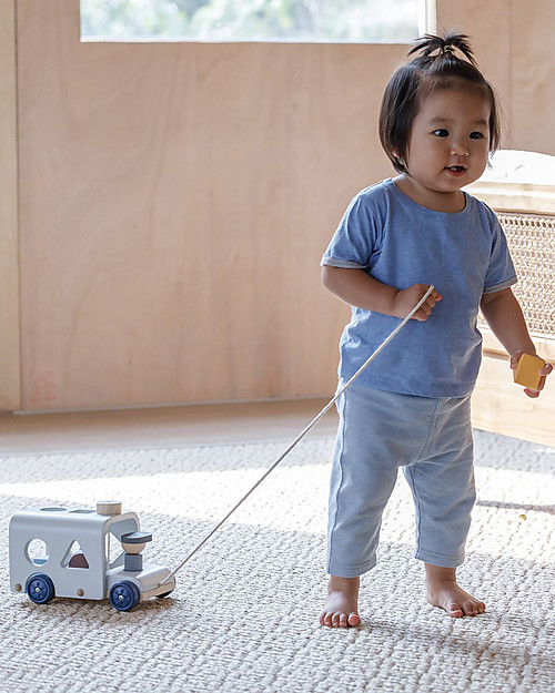 PlanToys Autobus ad Incastri in Legno - Eco-friendly e Divertente Macchine e Trenini  in Legno