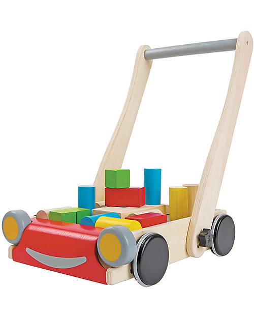 PlanToys Baby Walker, Giocattolo in Legno con Faccia Sorridente - Incoraggia a camminare! Carrello Primi Passi