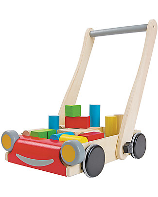 PlanToys Baby Walker, Giocattolo in Legno con Faccia Sorridente - Incoraggia a camminare! Giochi da Tirare e Spingere