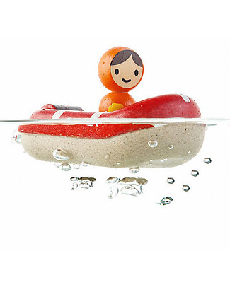 PlanToys Barchetta di Salvataggio Galleggiante in Legno, 8,5 x 12 x 5,5 cm - Ecologica e divertente! Giochi Bagno