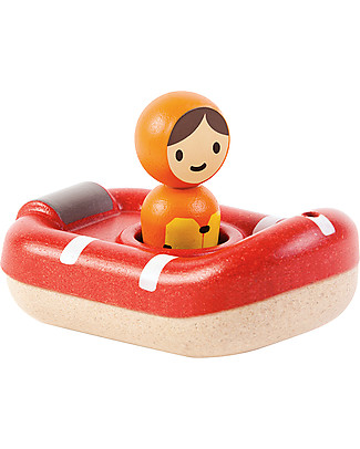 PlanToys Barchetta di Salvataggio Galleggiante in Legno, 8,5 x 12 x 5,5 cm - Ecologica e divertente! Giochi Bagno