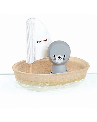PlanToys Barchetta Galleggiante in Legno, Foca 9x12x13 cm - Ecologica e divertente! Giochi Da Spiaggia_