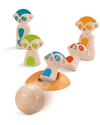 PlanToys Bowling Suricato in Legno, 7 pezzi - Eco-friendly e divertente! Giochi all'Aperto