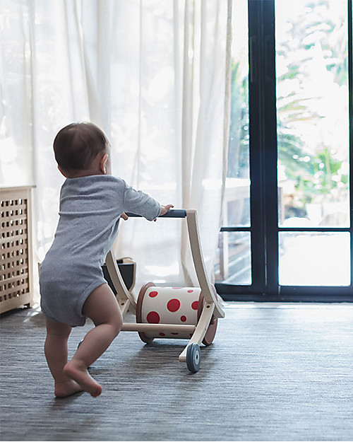 PlanToys Carrello Primi Passi e Sonaglio in Legno, Roll n Walk Carrello Primi Passi
