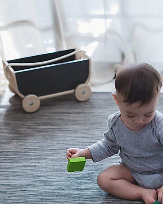 PlanToys Carrettino in Legno, Nero - Gioca e riordina Trainabili