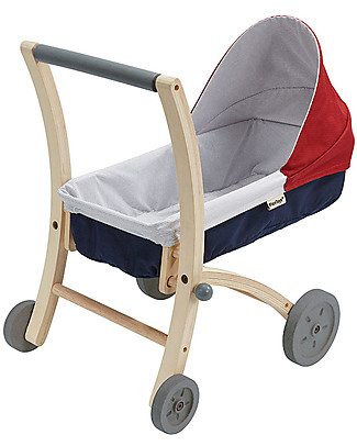 PlanToys Carrozzina per le Bambole in Legno - Fronte strada e Fronte Mamma Carrozzine per Bambole