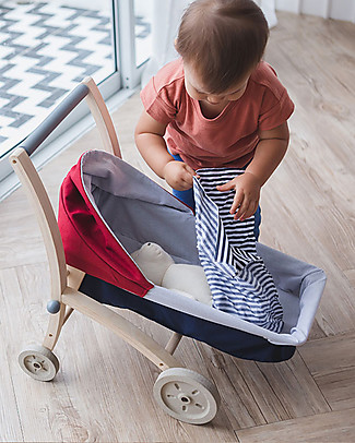 PlanToys Carrozzina per le Bambole in Legno - Fronte strada e Fronte Mamma Carrozzine per Bambole