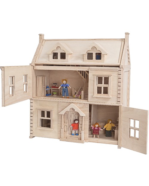 PlanToys Casa delle Bambole in Legno Stile Vittoriano - 2 piani + attico - 64x32x72 cm Case delle Bambole