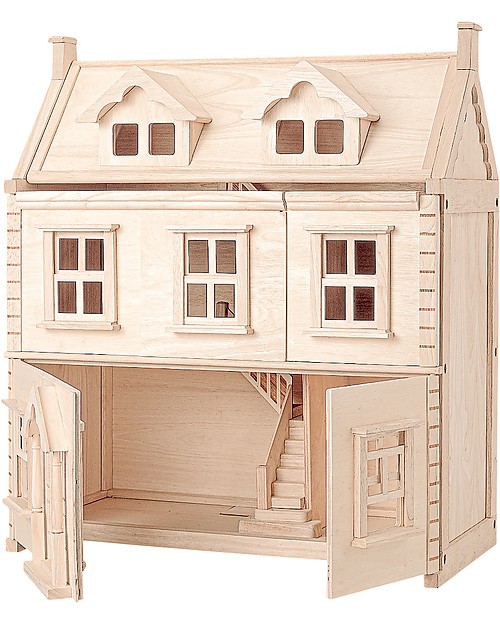 PlanToys Casa delle Bambole in Legno Stile Vittoriano - 2 piani + attico - 64x32x72 cm Case delle Bambole