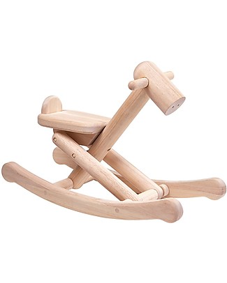 PlanToys Cavallo a Dondolo Pieghevole in Legno - da 1 a 5 anni Cavalcabili