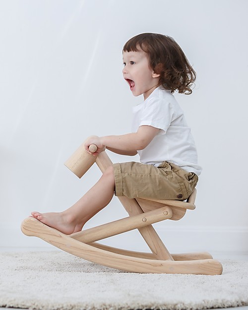 PlanToys Cavallo a Dondolo Pieghevole in Legno - da 1 a 5 anni Cavalcabili