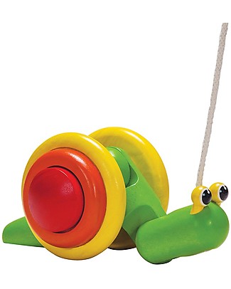 PlanToys Chiocciola da Tirare in Legno - Incoraggia il Movimento Giochi da Tirare e Spingere