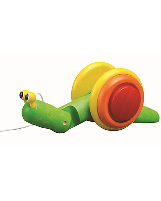 PlanToys Chiocciola da Tirare in Legno - Incoraggia il Movimento Giochi da Tirare e Spingere