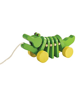 PlanToys Coccodrillo Click-Clack, Giocattolo da Tirare in Legno - Ecologico e divertente! Giochi da Tirare e Spingere