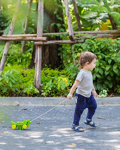 PlanToys Coccodrillo Click-Clack, Giocattolo da Tirare in Legno - Ecologico e divertente! Trainabili