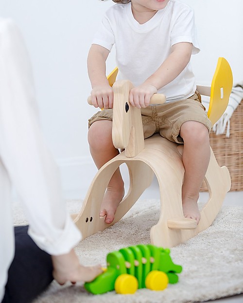 PlanToys Coccodrillo Click-Clack, Giocattolo da Tirare in Legno - Ecologico e divertente! Trainabili