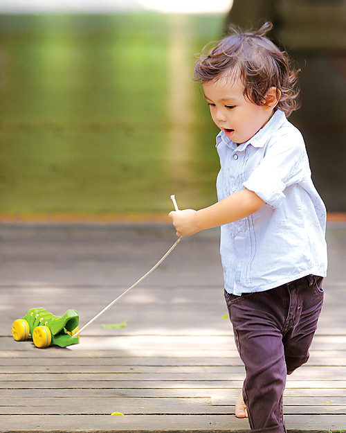 PlanToys Coccodrillo Click-Clack, Giocattolo da Tirare in Legno, Verde - Ecologico e divertente! Trainabili