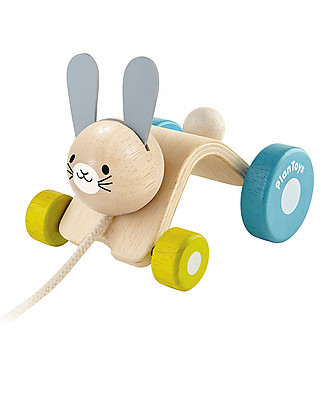 PlanToys Coniglietto Saltellante in Legno, Giocattolo da Tirare - Ecologico e divertente! Trainabili