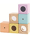 PlanToys Cubi Sensoriali in Legno - Sviluppo Visivo, Uditivo e Tattile Giochi Montessoriani