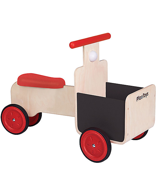 PlanToys Delivery Bike, Bici in Legno con Cestino e Dettagli in Lavagna - 18 mesi/5 anni Biciclette senza Pedali