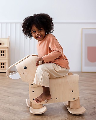 PlanToys Elefante a Dondolo in Legno Walking Elephant - Cammina come un Vero Elefante! Cavalcabili