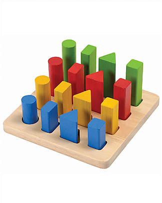 PlanToys Forme Geometriche da Impilare in Legno 16 pezzi - Allena la Manualità! Incastri In Legno