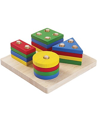 PlanToys Forme Geometriche da Impilare in Legno - Allena la Manualità! Construzioni In Legno