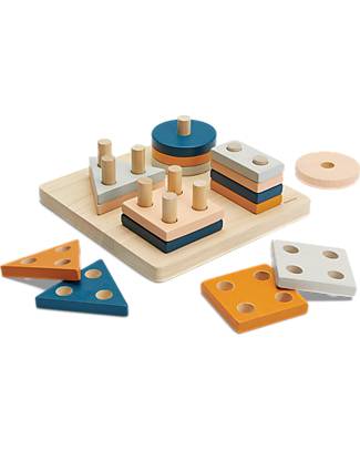 PlanToys Forme Geometriche da Impilare in Legno - Collezione Orchard - Allena la Manualità! Costruzioni in Legno
