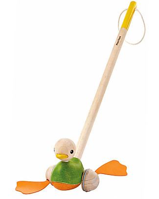 PlanToys Giocattolo da Spingere in Legno, Anatra - Ecologico e divertente! Giochi da Tirare e Spingere