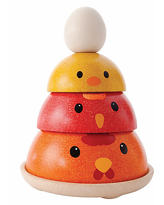 PlanToys Gioco da Impilare in Legno, Pulcino/Pollo, 4 pezzi - Ecologico e divertente! Construzioni In Legno