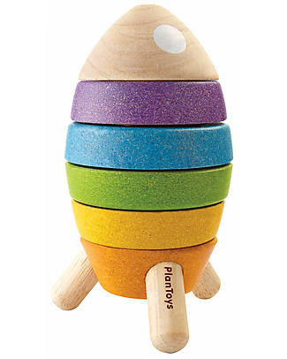 PlanToys Gioco da Impilare in Legno, Razzo, 6 pezzi - Ecologico e divertente! Costruzioni In Legno