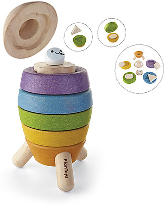 PlanToys Gioco da Impilare in Legno, Razzo, 6 pezzi - Ecologico e divertente! Costruzioni In Legno