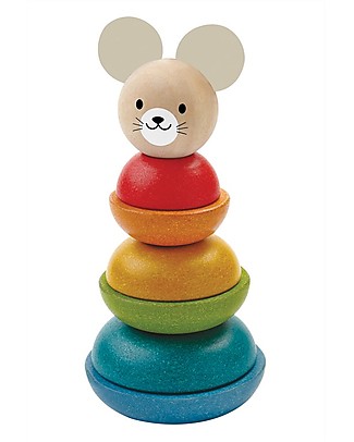 PlanToys Gioco da Impilare in Legno Topolino, 7 pezzi - Ecologico e divertente! Kit Fai Da Te