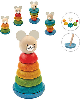 PlanToys Gioco da Impilare in Legno Topolino, 7 pezzi - Ecologico e divertente! Kit Fai Da Te