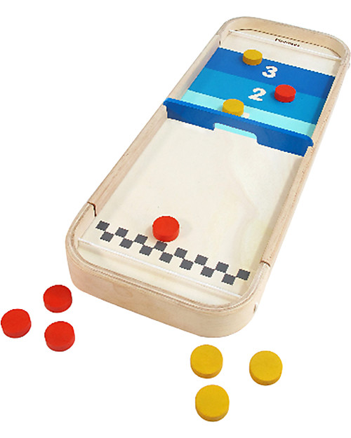PlanToys Gioco da Tavolo in Legno 2-1, Shuffleboard e Disc Flicking - Ecologico e divertente Giochi da Tavolo