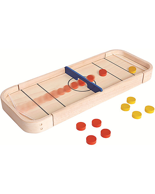 PlanToys Gioco da Tavolo in Legno 2-1, Shuffleboard e Disc Flicking - Ecologico e divertente Giochi da Tavolo