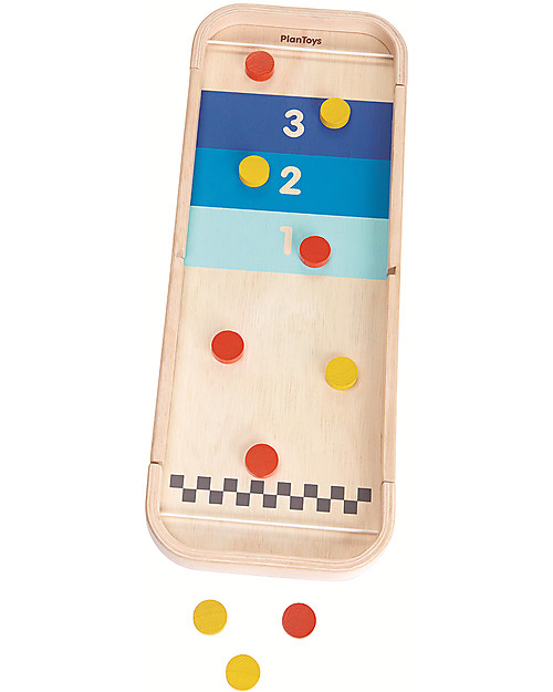 PlanToys Gioco da Tavolo in Legno 2-1, Shuffleboard e Disc Flicking - Ecologico e divertente Giochi da Tavolo