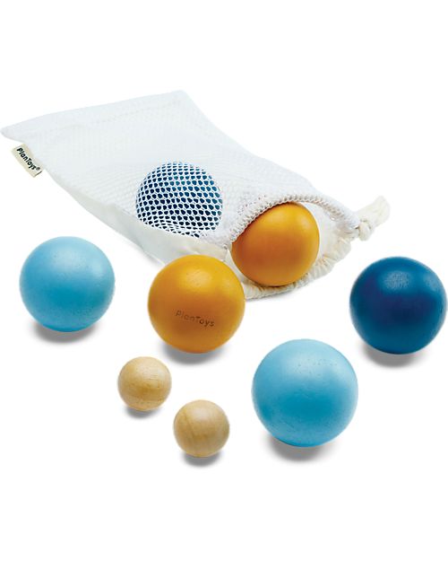 PlanToys Gioco delle Bocce in Legno - Petanque - 6 Palline Grandi + 2 Piccole - per Tutta la Famiglia Giochi da Esterno_