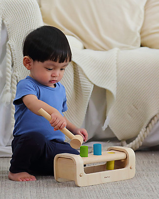 PlanToys Gioco di Incastri in Legno Martello Colpisci Cilindri - Divertente ed ecologico! Incastri In Legno