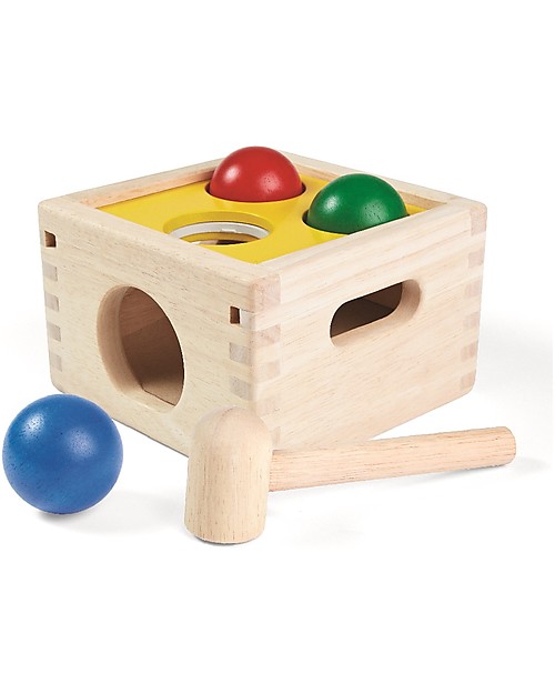 PlanToys Gioco di Incastri in Legno Martello Colpisci Palline con Scatola Gialla - Divertente ed ecologico! Incastri in Legno