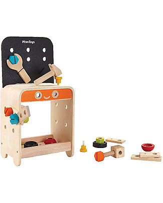 PlanToys Gioco in Legno Banco degli Attrezzi Portatile - Con ben 22 accessori! Attrezzi in Legno