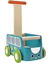 PlanToys Gioco in Legno Tirare e Spingere Furgocino, Azzurro - Migliora l'equilibrio e riordina Carrello Primi Passi