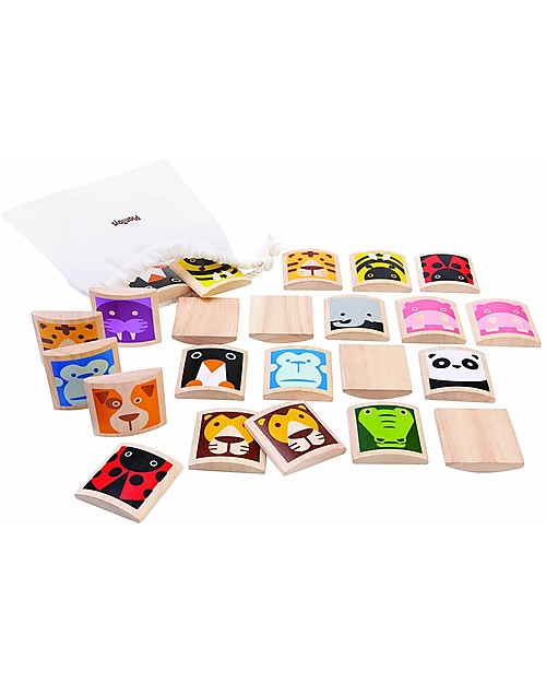 PlanToys Gioco Memory Animali in Legno, 24 Tessere - Allena la Memoria! Memory