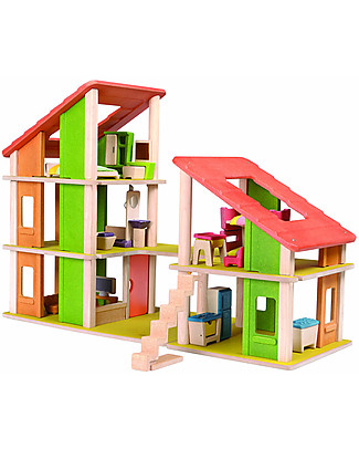 PlanToys Grande Casa delle Bambole, Chalet con Arredi - 36 x 78 x 60 cm Case delle Bambole