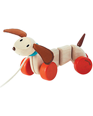 PlanToys Happy Puppy, Cucciolo da Tirare in Legno - Incoraggia il Movimento Trainabili