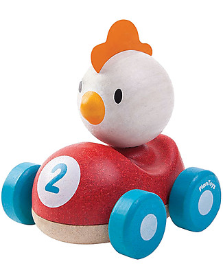 PlanToys Macchina da Corsa in Legno, Galletto, 11 cm - Eco-friendly e divertente! Macchine e Trenini in Legno