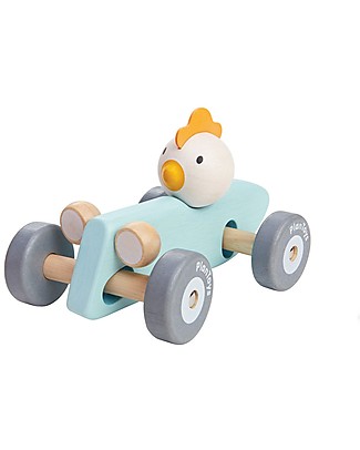 PlanToys Macchina da Corsa in Legno, Pollo - Inizia la Gara! Macchine e Trenini in Legno