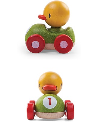 PlanToys Macchina da Corsa in Legno, Pulcino, 11 cm - Eco-friendly e divertente! Macchine e Trenini in Legno