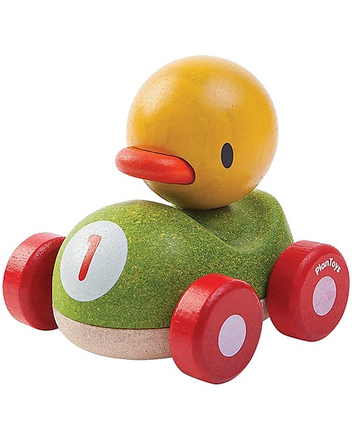PlanToys Macchina da Corsa in Legno, Pulcino, 11 cm - Eco-friendly e divertente! Trainabili