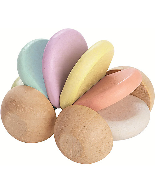 PlanToys Macchinina in Legno Color Pastello e Sonaglio - Eco-friendly e Divertente! Sonagli di Legno